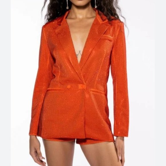 AKIRA Jackets & Blazers - Akira Pop Star Shine Bright Rhinestone Orange Blazer Size L